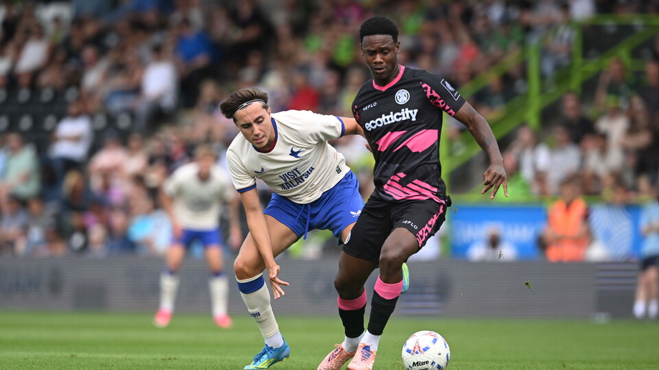 Joel Colwill in action against Forest Green Rovers.