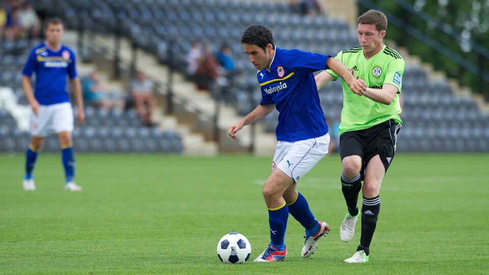 Peter Whittingham battles in midfield in a pre-season fixture against Forest Green Rovers.