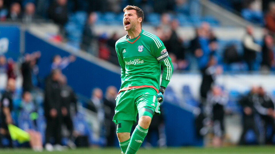 City legend David Marshall celebrates Kenneth Zohore’s goal against Bolton Wanderers in 2016.