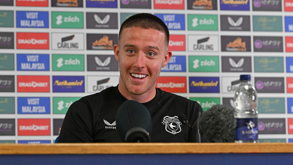 Jack Moylan speaks with the press ahead of the game with Wrexham.