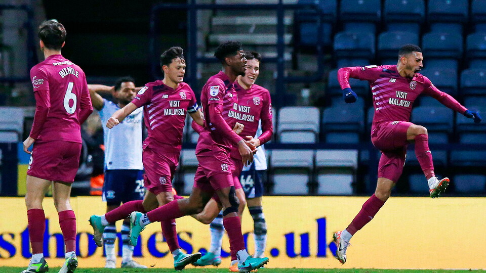 Karlan Grant celebrates a goal during his loan spell with the Bluebirds.