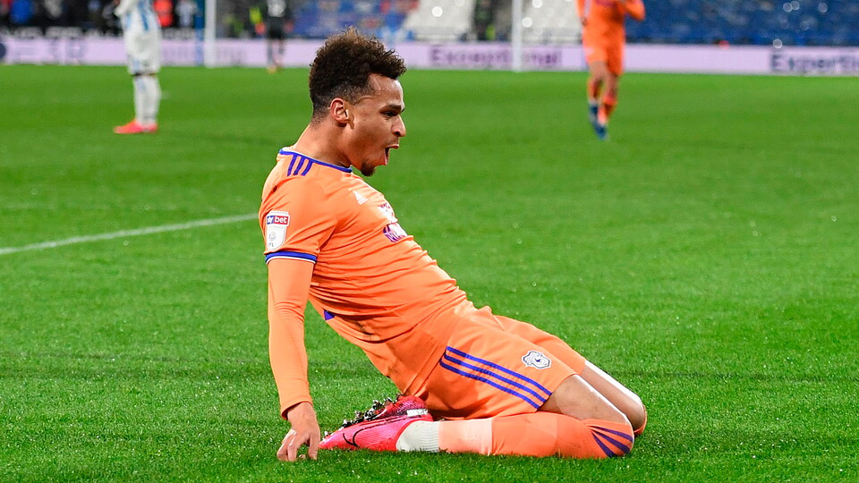 Portsmouth winger Josh Murphy celebrates during his Cardiff City days.