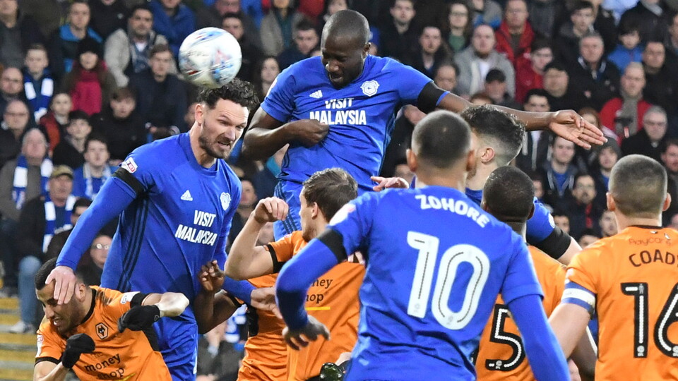 Sean Morrison and Sol Bamba in action for City against Wolves.