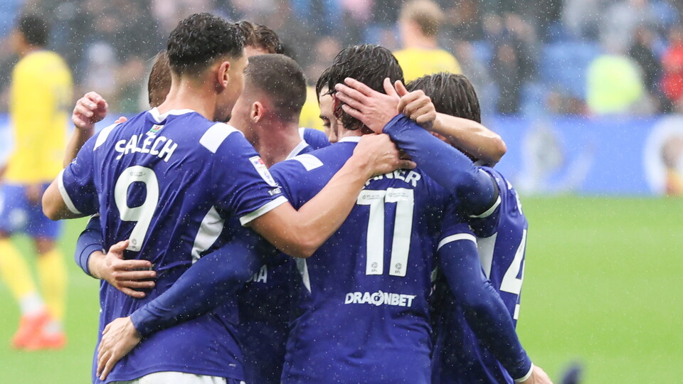 Yousef Salech celebrates his goal against Birmingham City with his teammates.