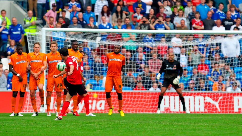 Peter Whittingham scores a stunning free-kick against Wolves in 2012.
