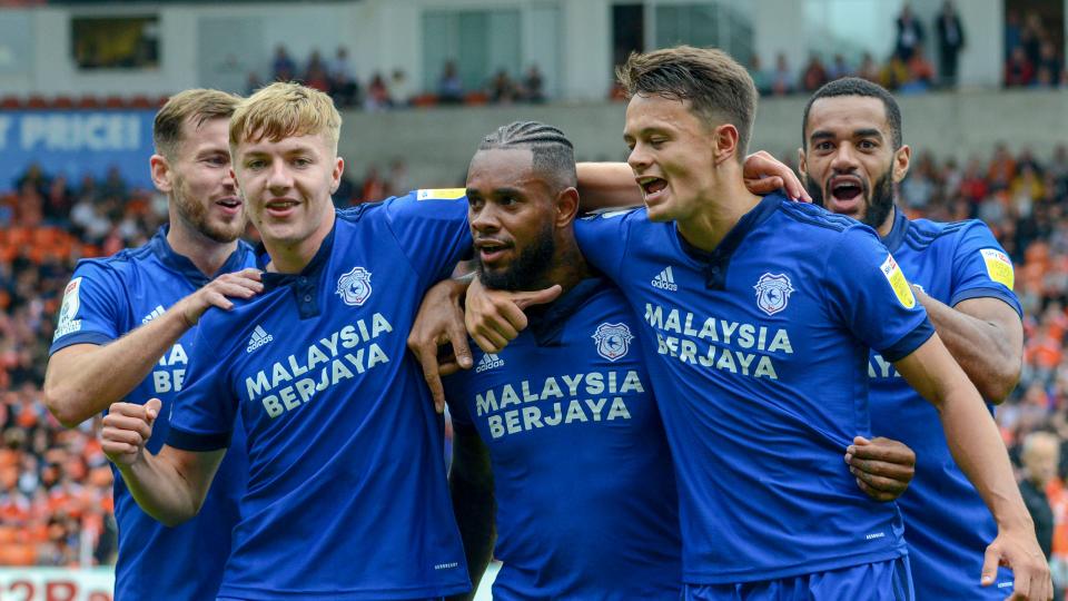 Leandro Bacuna celebrates his opener at Bloomfield Road...