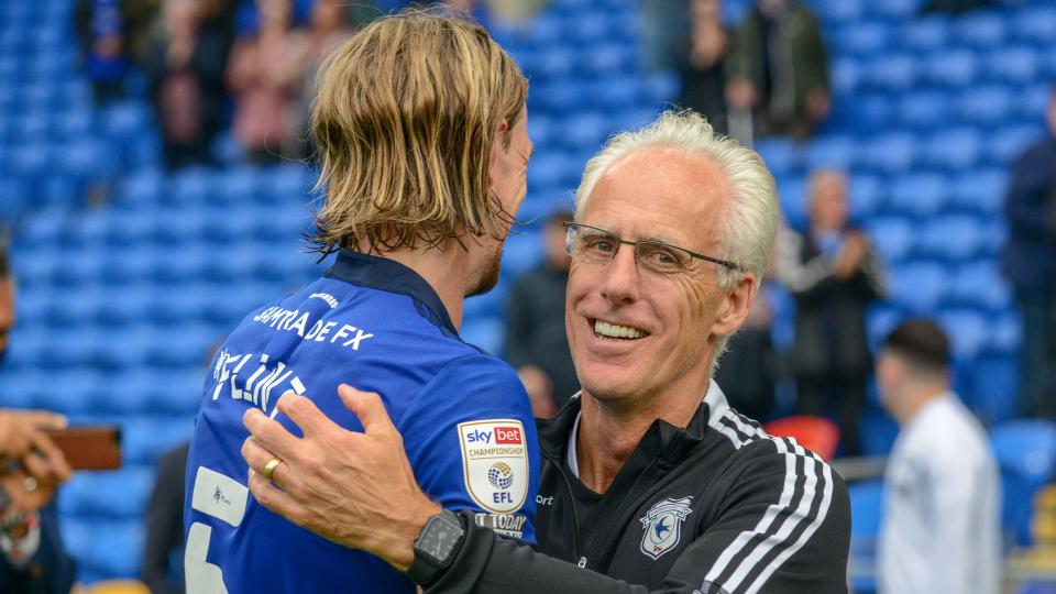 Mick with Aden Flint after his two goals at CCS...