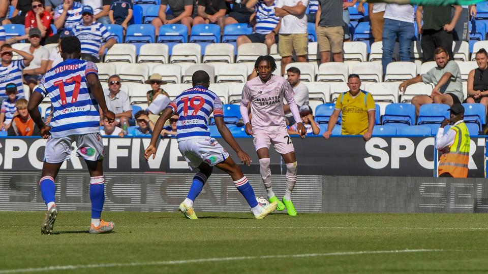 Jaden Philogene, City winger, in action at Reading...