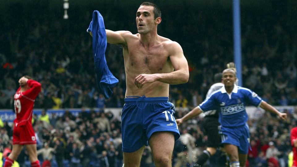 Peter Thorne celebrates his goal against Bristol City...