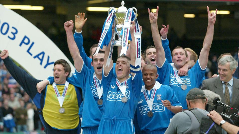 The Bluebirds celebrate promotion...