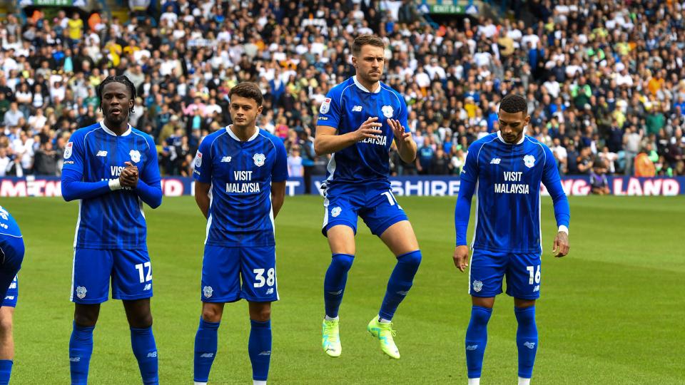 Cardiff City enter the field at Elland Road to face Leeds United