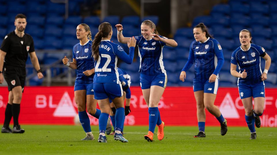 Eliza Collie celebrates scoring for Cardiff City