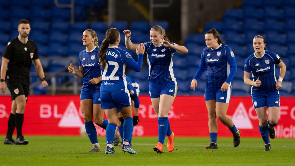 Eliza Collie celebrates scoring for Cardiff City
