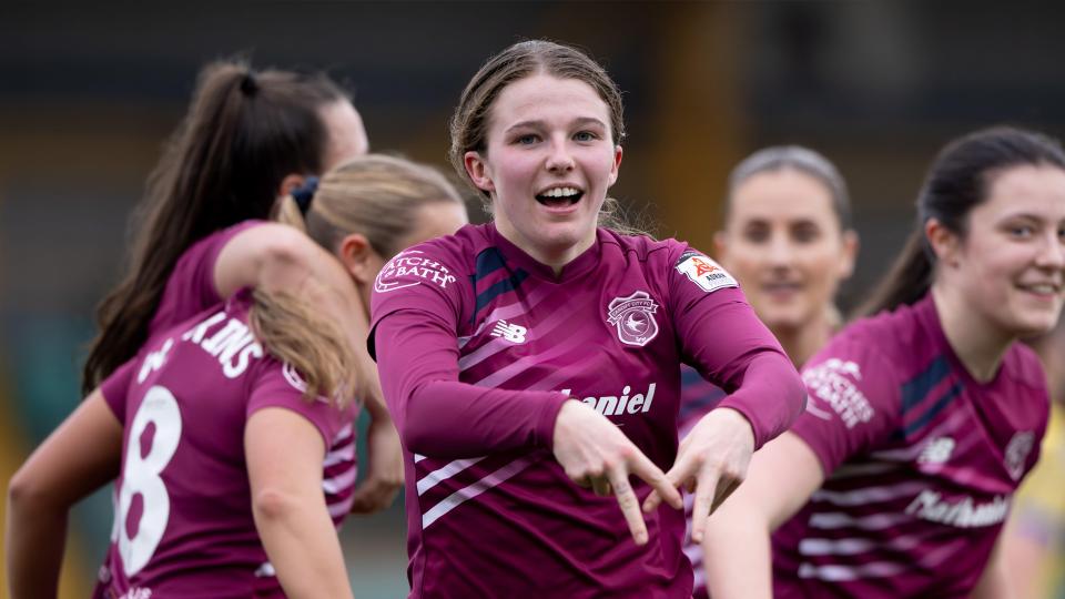 Cardiff City celebrate scoring against Barry Town