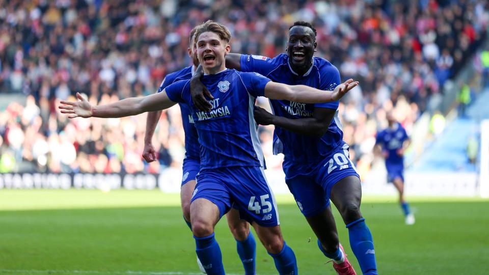 Cian Ashford celebrates scoring for Cardiff City