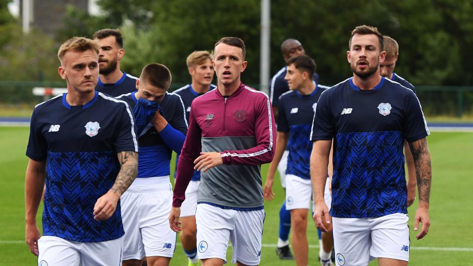 The Bluebirds walking at Cardiff International Sports Campus...