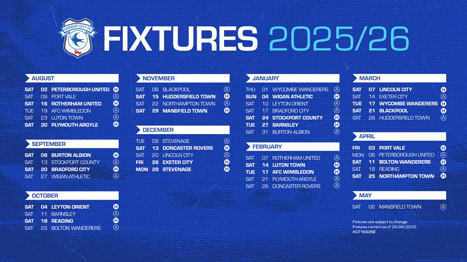 2025/26 Cardiff City fixtures