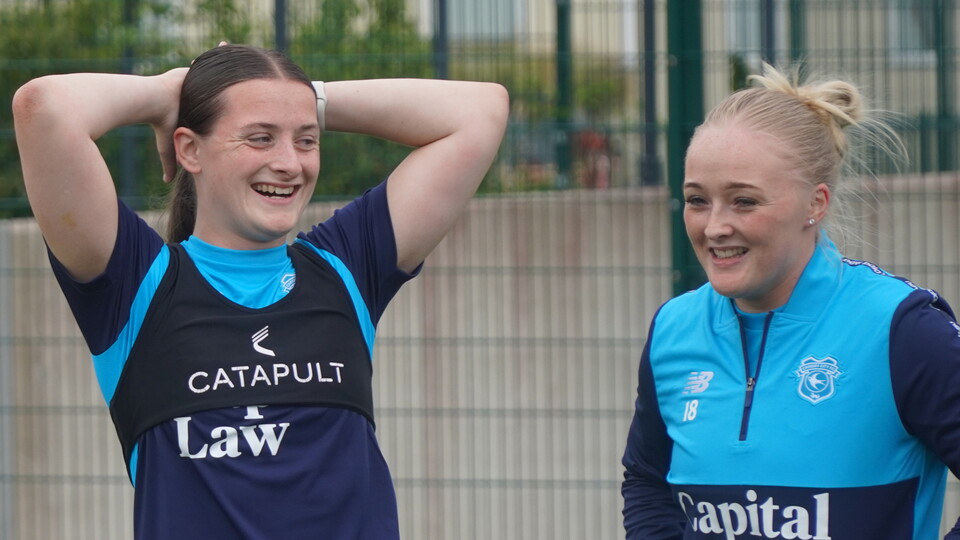 Mackenzie Olden (left) and Lily Billingham (right) in training for Cardiff City FC Women