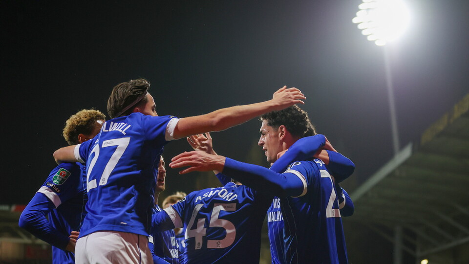 Yousef Salech celebrates his goal at Wrexham.