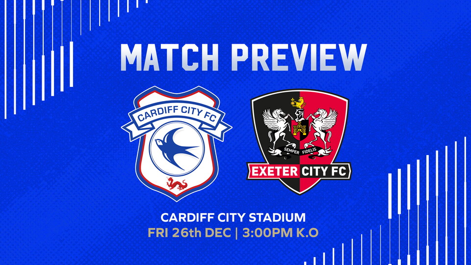 The Bluebirds welcome the Grecians to the Welsh capital on Boxing Day.