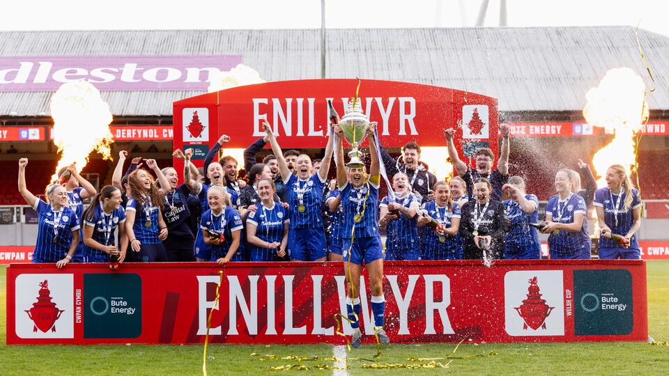 City celebrate their Bute Energy Welsh Cup triumph.