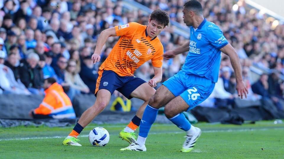 Rubin Colwill in action against Peterborough United.