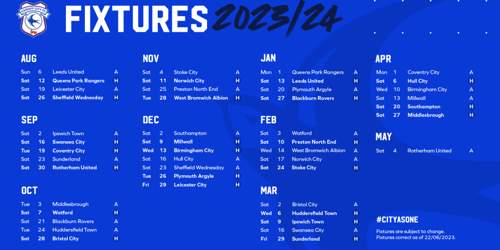 2023/24 Sky Bet Championship Fixtures | Cardiff