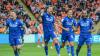 The Bluebirds celebrate Bacuna's opener at Bloomfield Road...