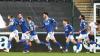 The Bluebirds celebrate Aden Flint's goal in Swansea...